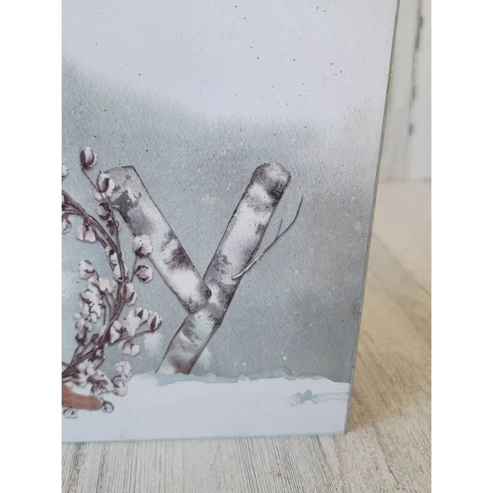 Snow scene picture Fox baby‎ Joy glitter Xmas Decor sign